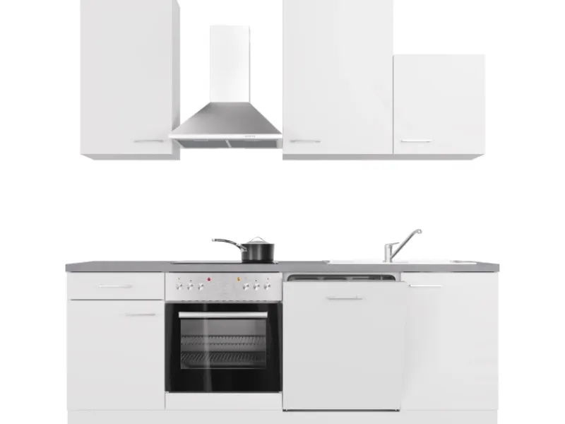 Flex-Well Exclusiv Küchenzeile Joelina 220 cm Weiß matt - Beton Grau< Einbauküchen