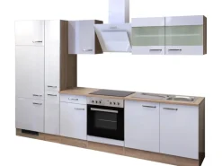 Flex-Well Exclusiv Küchenzeile Valero 300 cm Hochglanz Weiß-Sonoma Eiche< Kühlschränke|Küchenschränke