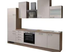 Flex-Well Exclusiv Küchenzeile Orlando 280 cm Kaschmir Glanz-Sonoma Eiche< Einbauküchen|Küchenschränke