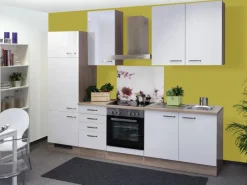 Outlet Flex-Well Exclusiv Küchenzeile Valero 270 cm Hochglanz Weiß-Sonoma Eiche