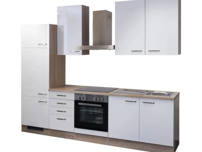 Outlet Flex-Well Exclusiv Küchenzeile Valero 270 cm Hochglanz Weiß-Sonoma Eiche