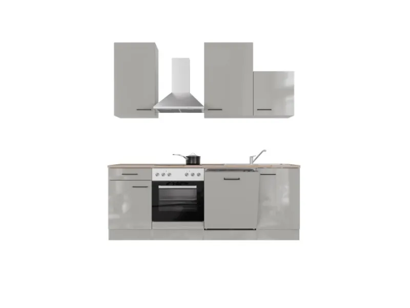 Flex-Well Exclusiv Einbauküchen<Küchenzeile 1701-016 Lund 220 cm Lichtgrau glänzend-Rauchgrau