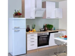 Flex-Well Exclusiv Küchenzeile Valero 220 cm Hochglanz Weiß-Sonoma Eiche< Einbauküchen