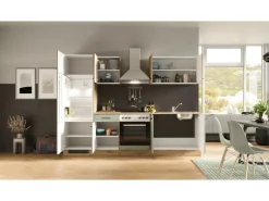 Flex-Well Exclusiv Küchenzeile Cara 270 cm Schilfgrün matt - Artisan Eiche< Kühlschränke|Einbauküchen