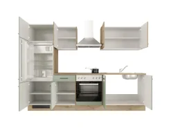 Flex-Well Exclusiv Küchenzeile Cara 270 cm Schilfgrün matt - Artisan Eiche< Kühlschränke|Einbauküchen