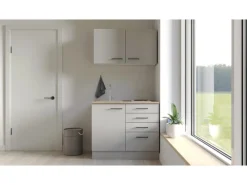 Best Flex-Well Exclusiv Miniküche Lund 100 cm Lichtgrau glänzend-Rauchgrau