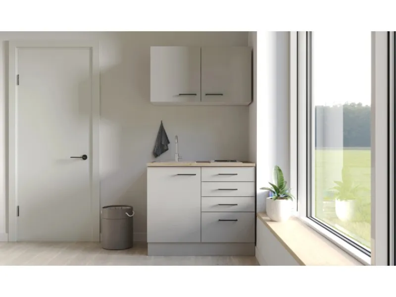 Best Flex-Well Exclusiv Miniküche Lund 100 cm Lichtgrau glänzend-Rauchgrau
