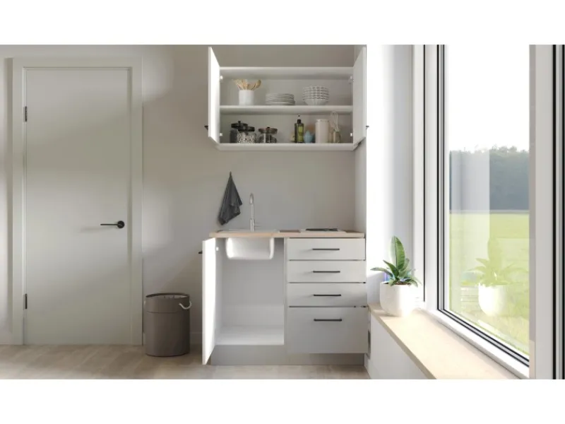 Best Flex-Well Exclusiv Miniküche Lund 100 cm Lichtgrau glänzend-Rauchgrau