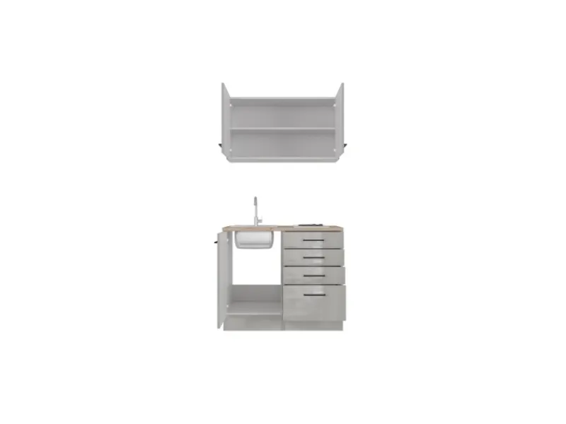 Best Flex-Well Exclusiv Miniküche Lund 100 cm Lichtgrau glänzend-Rauchgrau