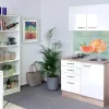 Flex-Well Exclusiv Miniküche Valero 100 cm Hochglanz Weiß-Sonoma Eiche