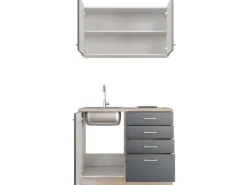 Flex-Well Exclusiv Miniküche Morena 100 cm Basaltgrau matt - San Remo Eiche