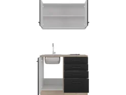 Online Flex-Well Exclusiv Miniküche Capri 100 cm Schwarz Matt-Endgrain Oak