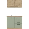 Flex-Well Exclusiv Miniküche Cara 100 cm Schilfgrün matt - Artisan Eiche< Single-Küchen|Pantryküchen
