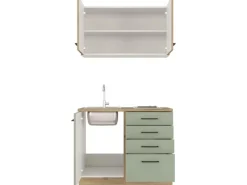 Flex-Well Exclusiv Miniküche Cara 100 cm Schilfgrün matt - Artisan Eiche< Single-Küchen|Pantryküchen