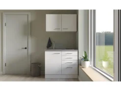 Flex-Well Exclusiv Miniküche Joelina 100 cm Weiß matt - Beton Grau< Miniküchen|Kochfelder