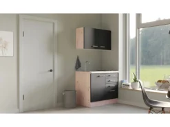 Flex-Well Exclusiv Miniküchen|Kühlschränke<Miniküche Lara 100 cm Anthrazit - San Remo Eiche