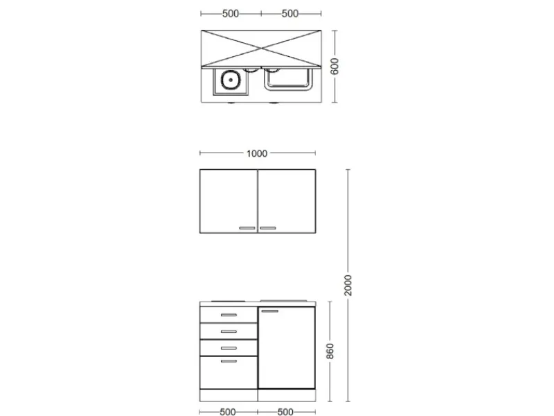 Flex-Well Exclusiv Miniküchen|Kühlschränke<Miniküche Lara 100 cm Anthrazit - San Remo Eiche