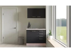 Flex-Well Exclusiv Miniküchen|Kühlschränke<Miniküche Lara 100 cm Anthrazit - San Remo Eiche