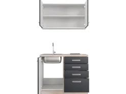 Flex-Well Exclusiv Miniküchen|Kühlschränke<Miniküche Lara 100 cm Anthrazit - San Remo Eiche