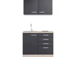 Flex-Well Exclusiv Miniküchen|Kühlschränke<Miniküche Lara 100 cm Anthrazit - San Remo Eiche