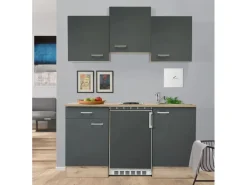 Flex-Well Exclusiv Singleküche Morena 150 cm Basaltgrau matt-San Remo Eiche hell< Single-Küchen|Pantryküchen