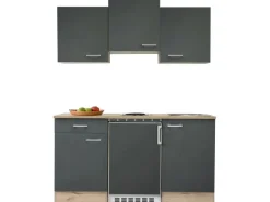Flex-Well Exclusiv Singleküche Morena 150 cm Basaltgrau matt-San Remo Eiche hell< Single-Küchen|Pantryküchen