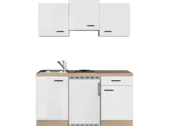 Flex-Well Exclusiv Singleküche Valero 150 cm Hochglanz Weiß - Sonoma Eiche< Single-Küchen|Kühlschränke