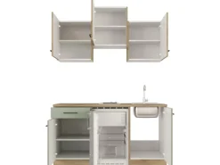 Flex-Well Exclusiv Single-Küchen|Pantryküchen<Singleküche Cara 150 cm Schilfgrün matt - Artisan Eiche