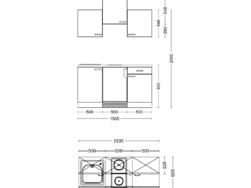 Flex-Well Exclusiv Single-Küchen|Pantryküchen<Singleküche Cara 150 cm Schilfgrün matt - Artisan Eiche