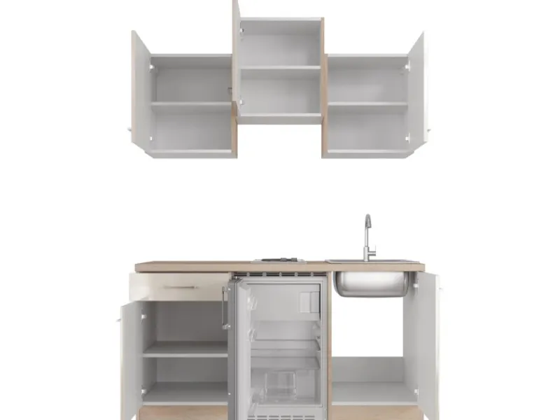 Flex-Well Exclusiv Singleküche Orlando 150 cm Kaschmir Glanz - Sonoma Eiche< Single-Küchen|Kühlschränke