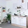 Clearance Flex-Well Exclusiv Singleküche Valero 150 cm breit Hochglanz Weiß-Sonoma Eiche