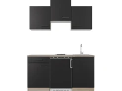Sale Flex-Well Exclusiv Singleküche Capri 150 cm Schwarz Matt-Endgrain Oak