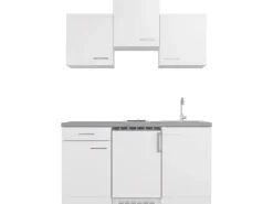 Flex-Well Exclusiv Single-Küchen|Miniküchen<Singleküche Joelina 150 cm Weiß matt - Beton Grau