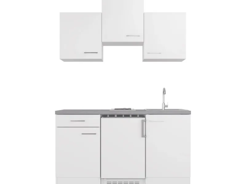 Flex-Well Exclusiv Single-Küchen|Miniküchen<Singleküche Joelina 150 cm Weiß matt - Beton Grau