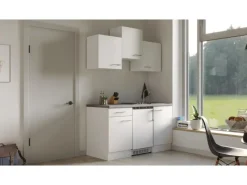 Flex-Well Exclusiv Single-Küchen|Miniküchen<Singleküche Joelina 150 cm Weiß matt - Beton Grau
