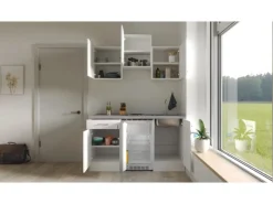 Flex-Well Exclusiv Single-Küchen|Miniküchen<Singleküche Joelina 150 cm Weiß matt - Beton Grau