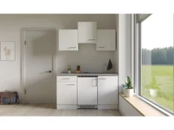 Flex-Well Exclusiv Single-Küchen|Miniküchen<Singleküche Joelina 150 cm Weiß matt - Beton Grau