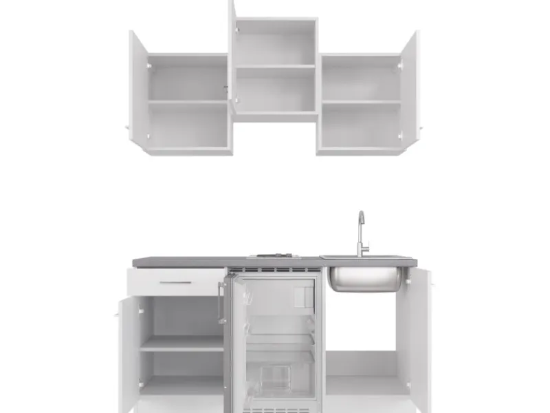 Flex-Well Exclusiv Single-Küchen|Miniküchen<Singleküche Joelina 150 cm Weiß matt - Beton Grau