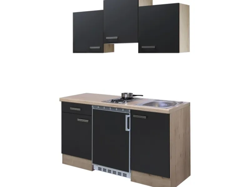 Flex-Well Exclusiv Singleküche Lara 150 cm Anthrazit - San Remo Eiche< Single-Küchen|Kochfelder
