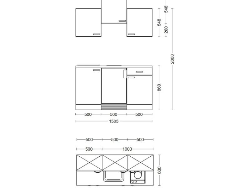Flex-Well Exclusiv Singleküche Lara 150 cm Anthrazit - San Remo Eiche< Single-Küchen|Kochfelder