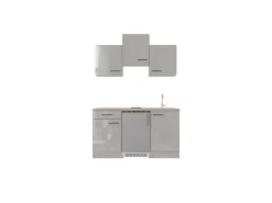 Flex-Well Exclusiv Single-Küchen|Kühlschränke<Singleküche Lund 150 cm Lichtgrau glänzend-Rauchgrau