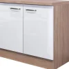 Outlet Flex-Well Exclusiv Spülenunterschrank Valero 100cm Hochglanz Weiß-Sonoma Eiche