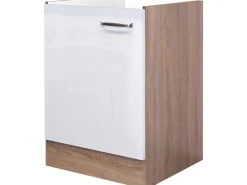 Flex-Well Exclusiv Spülenunterschrank Valero 50cm Hochglanz Weiß-Sonoma Eiche< Pantryküchen|Einbauküchen