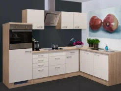 Clearance Flex-Well Exclusiv Winkelküche Orlando 280x170 cm Kaschmir Glanz-Sonoma Eiche