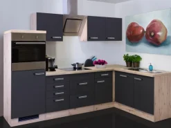 Flex-Well Exclusiv Winkelküche Lara 280 x 170 cm Anthrazit Matt-San Remo Eiche< Winkelküchen|Einbauküchen