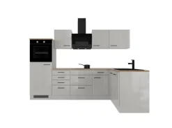 Flex-Well Exclusiv Winkelküchen<Winkelküche Lund 280 x 170 cm Lichtgrau glänzend-Rauchgrau