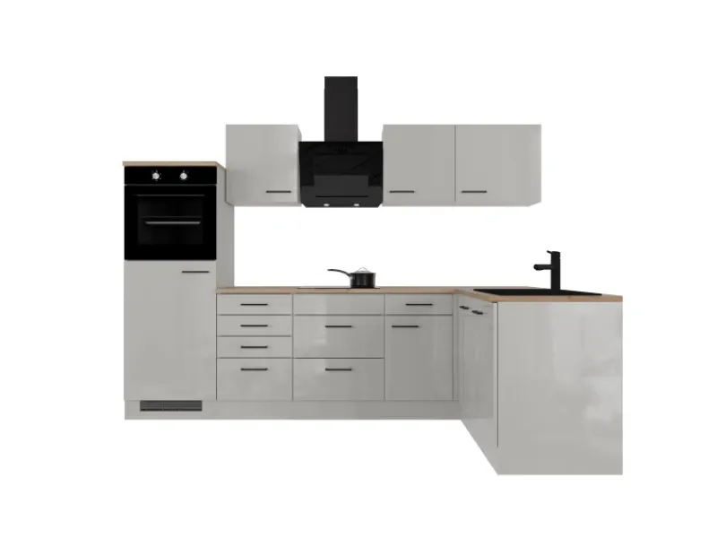 Flex-Well Exclusiv Winkelküchen<Winkelküche Lund 280 x 170 cm Lichtgrau glänzend-Rauchgrau