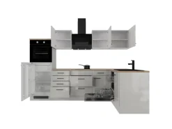 Flex-Well Exclusiv Winkelküchen<Winkelküche Lund 280 x 170 cm Lichtgrau glänzend-Rauchgrau