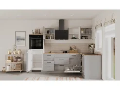 Flex-Well Exclusiv Winkelküchen<Winkelküche Lund 280 x 170 cm Lichtgrau glänzend-Rauchgrau