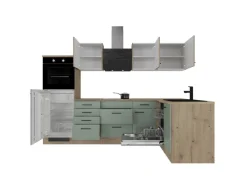 Flex-Well Exclusiv Winkelküchen|Kühlschränke<Winkelküche Cara 280 x 170 cm Schilfgrün matt - Artisan Eiche